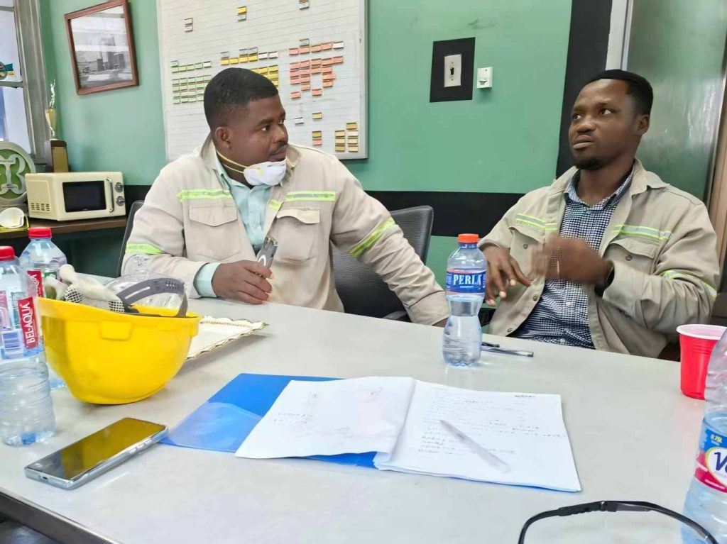 Deans Join Technical Director presenting bespoke Pot Tending Machine engineering solutions during West Africa site visit