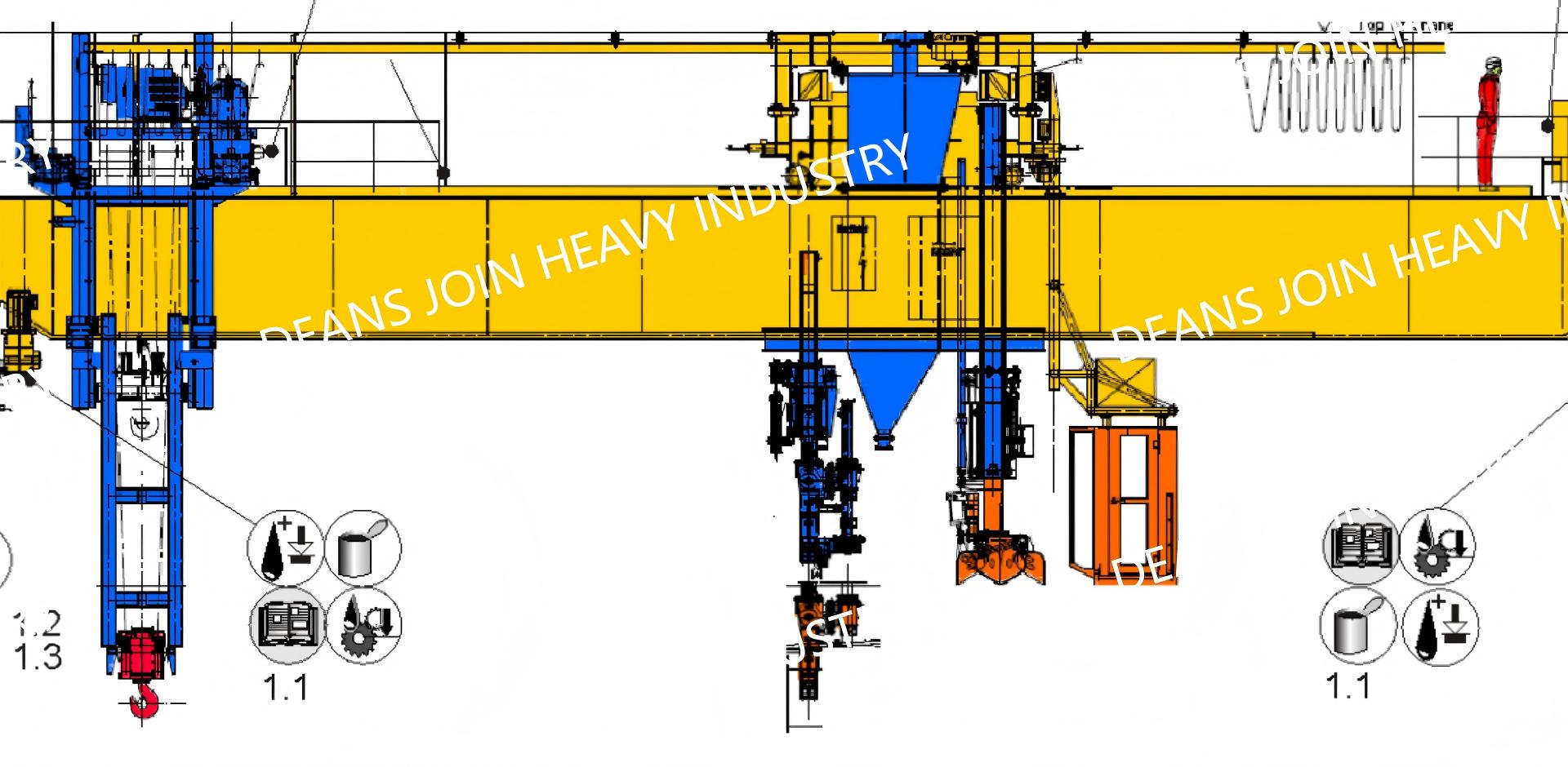 Heavy duty smelting crane and PTM multi-functional overhead crane engineering blueprint.