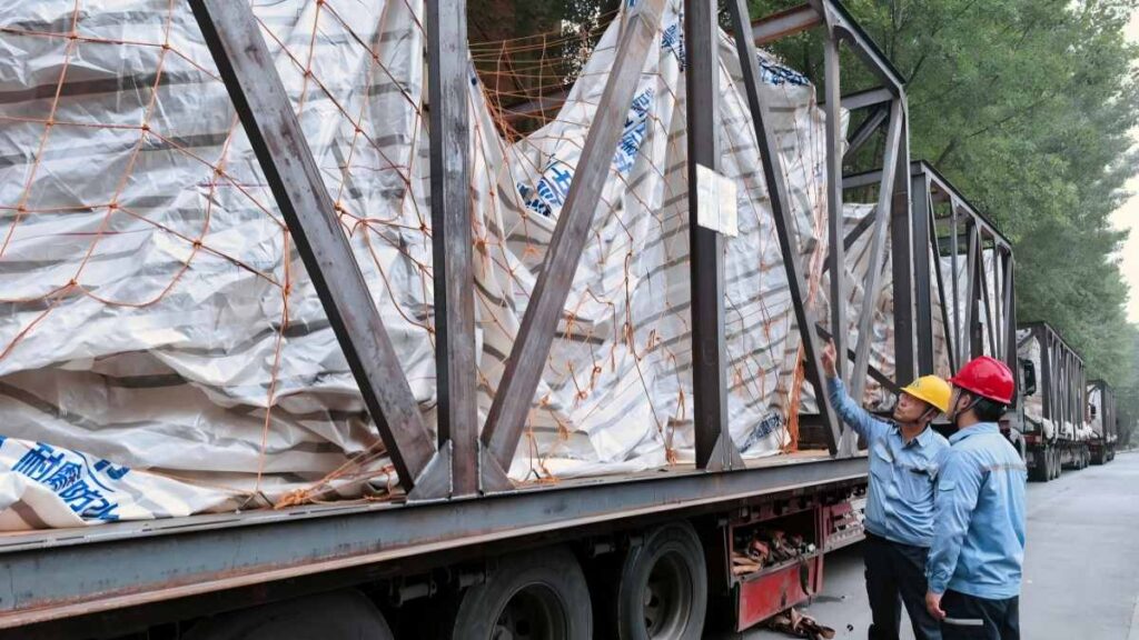 Engineers conducting a pre-shipment inspection of high-end aluminum smelting equipment loaded on a transport truck.